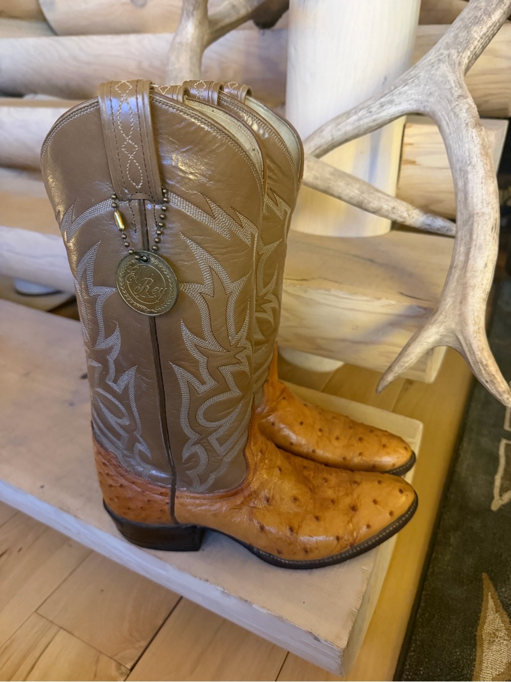 Vintage Tony Lama ostrich Brown Two-Tone Leather Western Boots